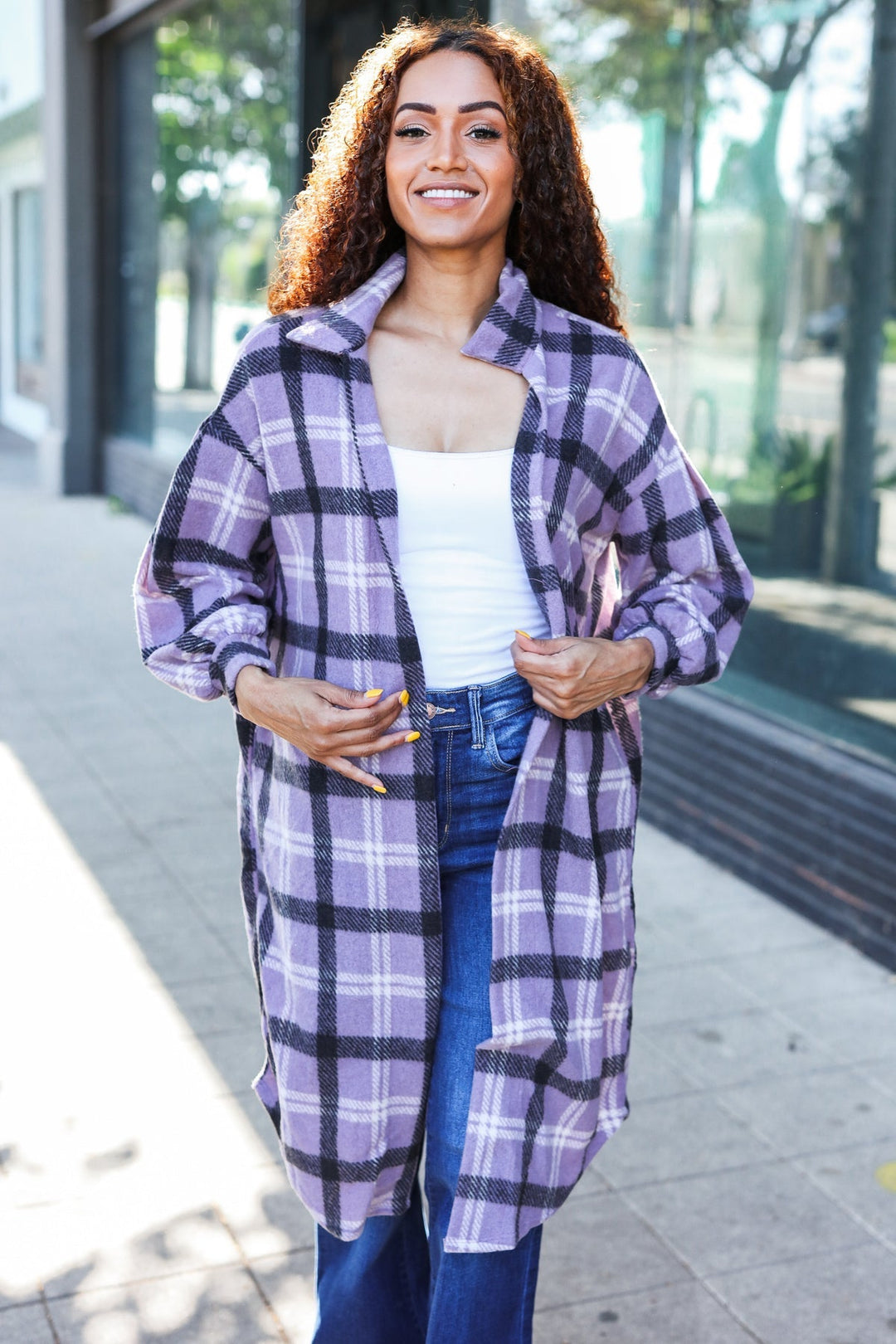 Cozy Vibes - Lavender Plaid Cardigan