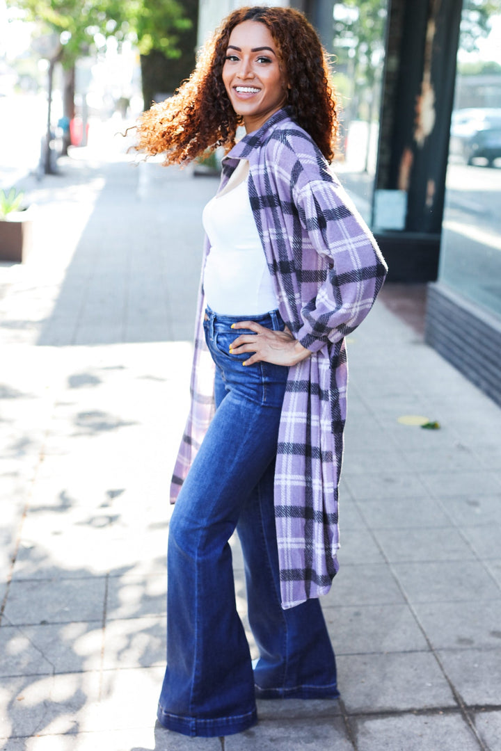 Cozy Vibes - Lavender Plaid Cardigan