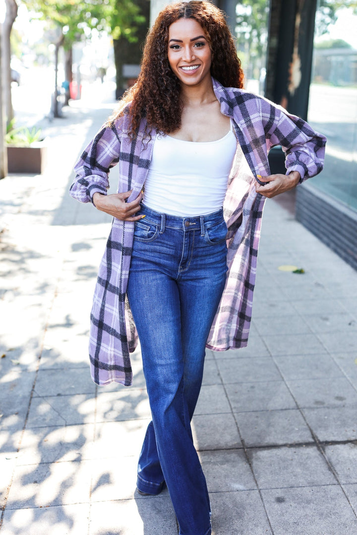 Cozy Vibes - Lavender Plaid Cardigan