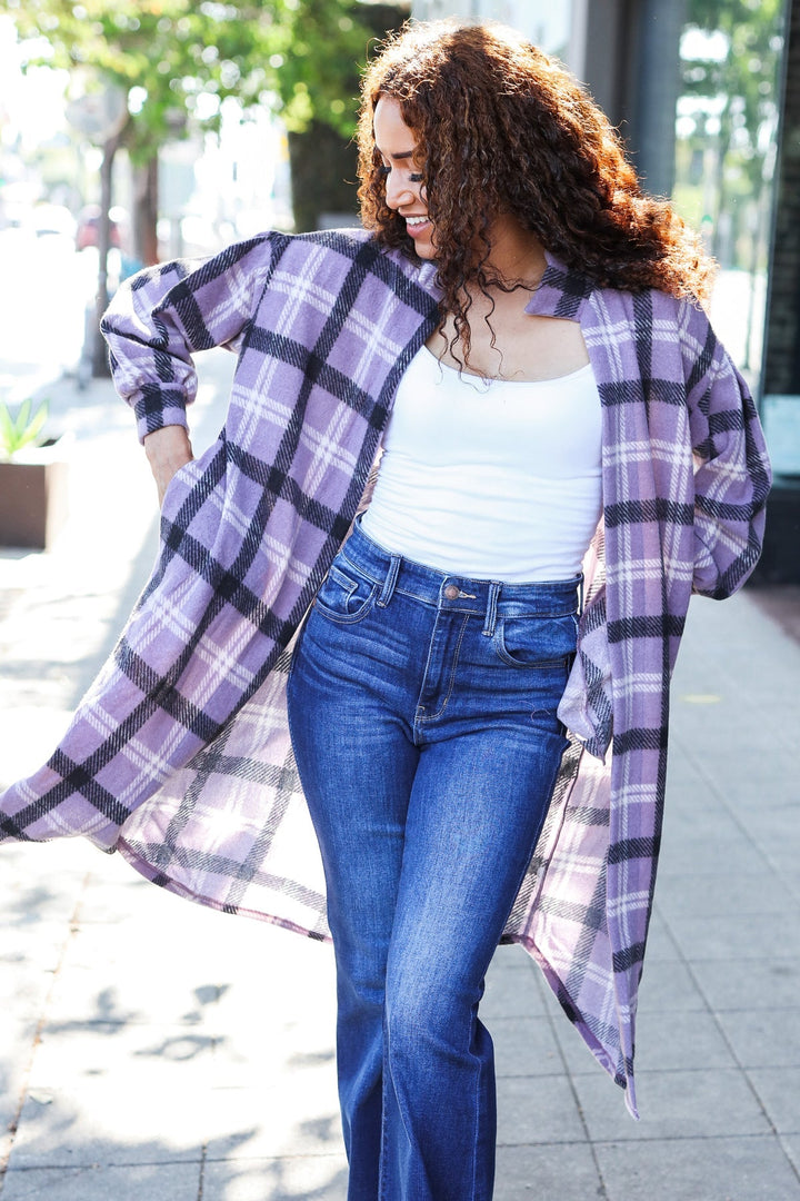 Cozy Vibes - Lavender Plaid Cardigan