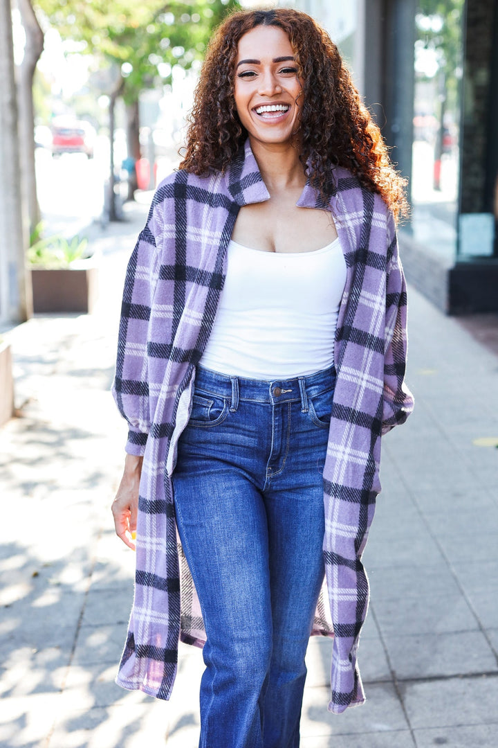 Cozy Vibes - Lavender Plaid Cardigan