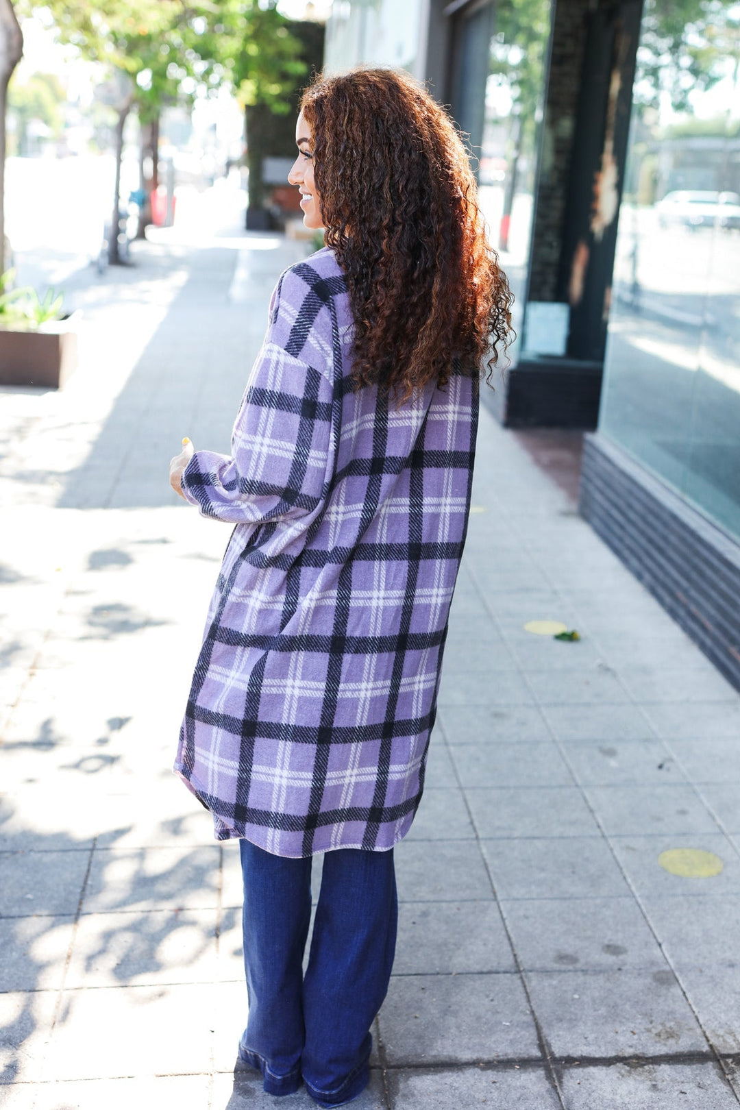 Cozy Vibes - Lavender Plaid Cardigan