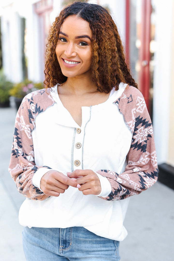 Loving My Day - Aztec Print French Terry Top