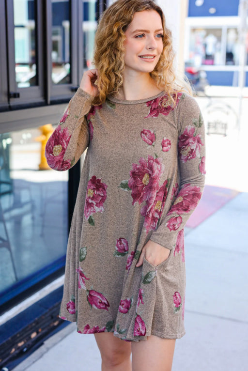 Taupe & French Rose Floral Dress