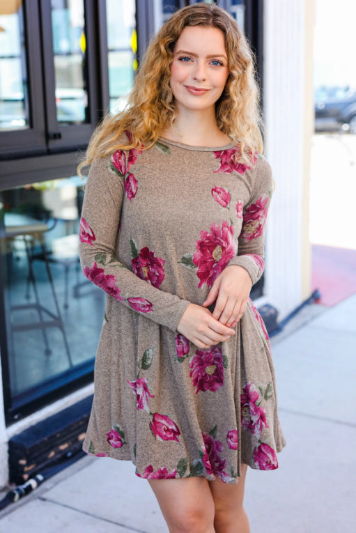 Taupe & French Rose Floral Dress