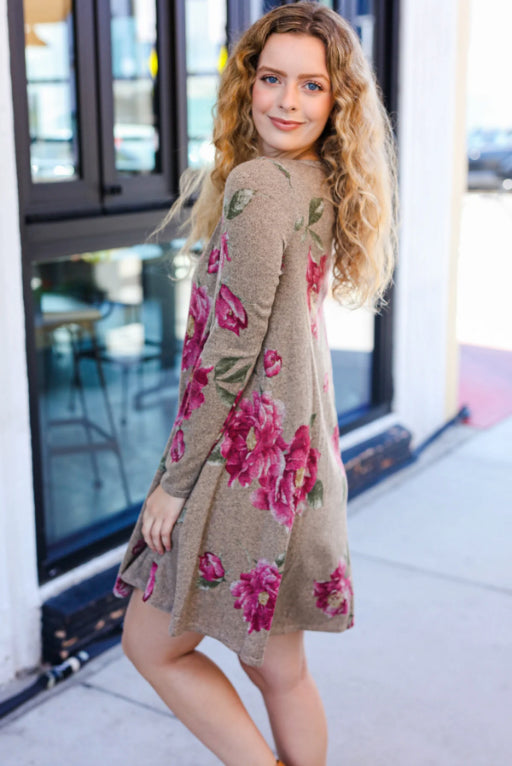 Taupe & French Rose Floral Dress