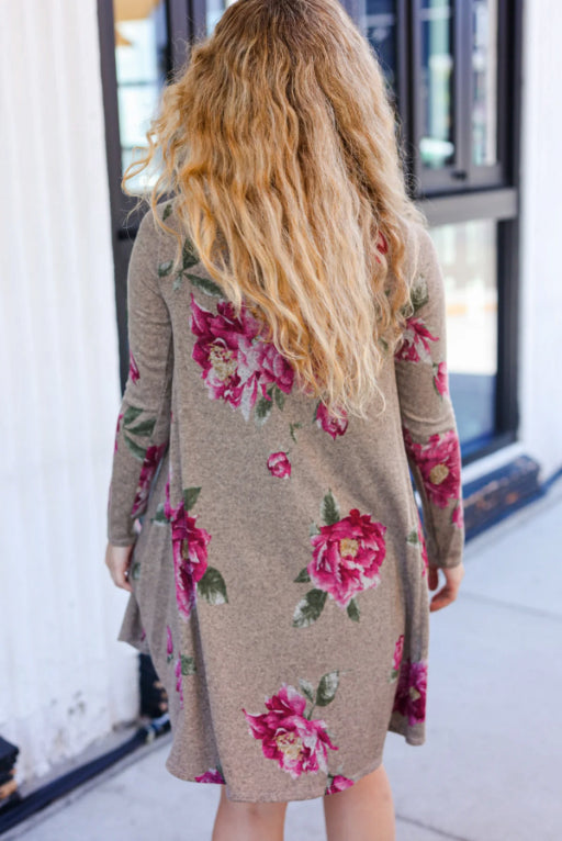 Taupe & French Rose Floral Dress