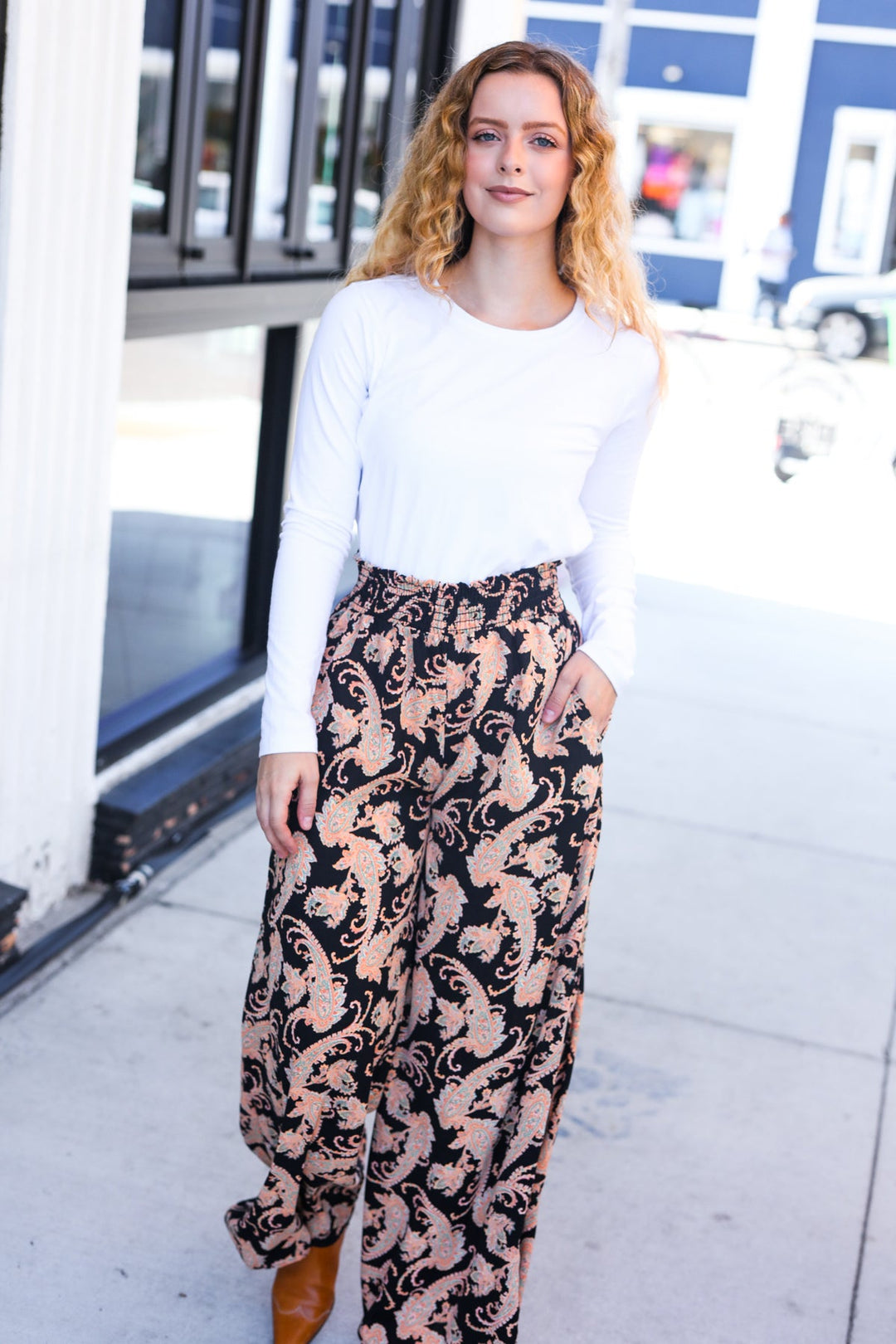 Silky Feel - Black Paisley Palazzo Pants