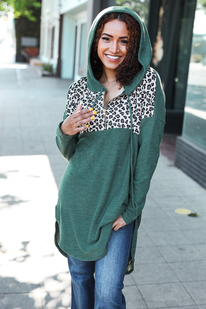 Leopard-Print Longline Hoodie