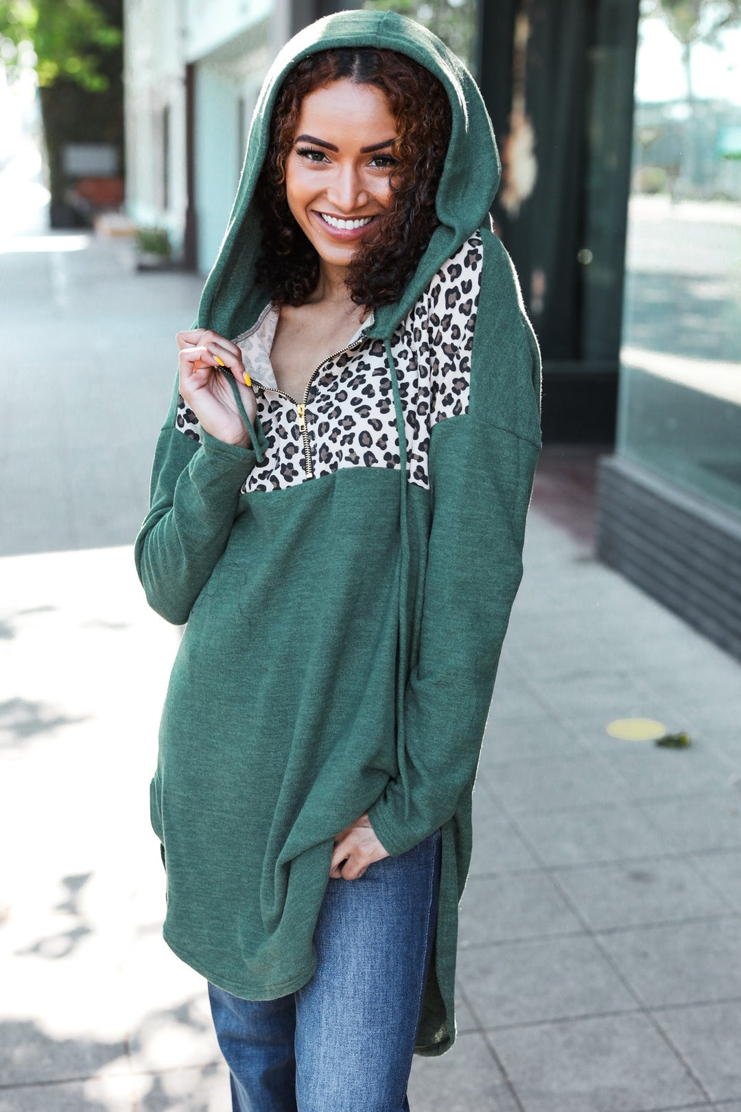 Leopard-Print Longline Hoodie