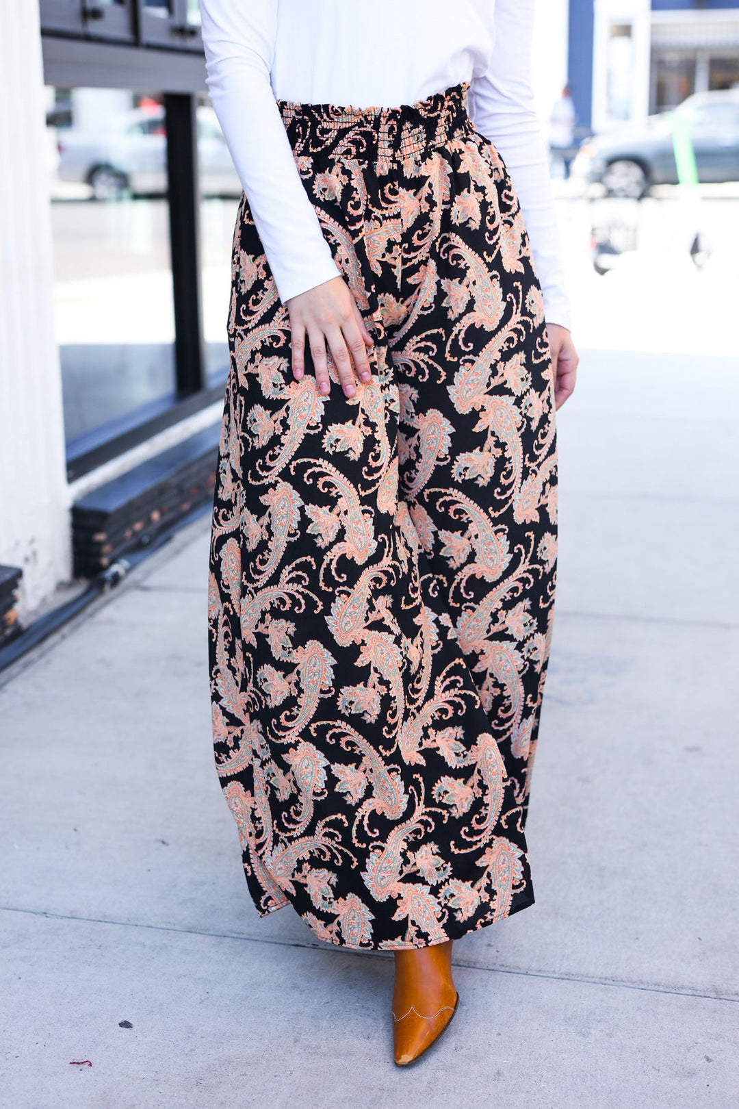 Silky Feel - Black Paisley Palazzo Pants