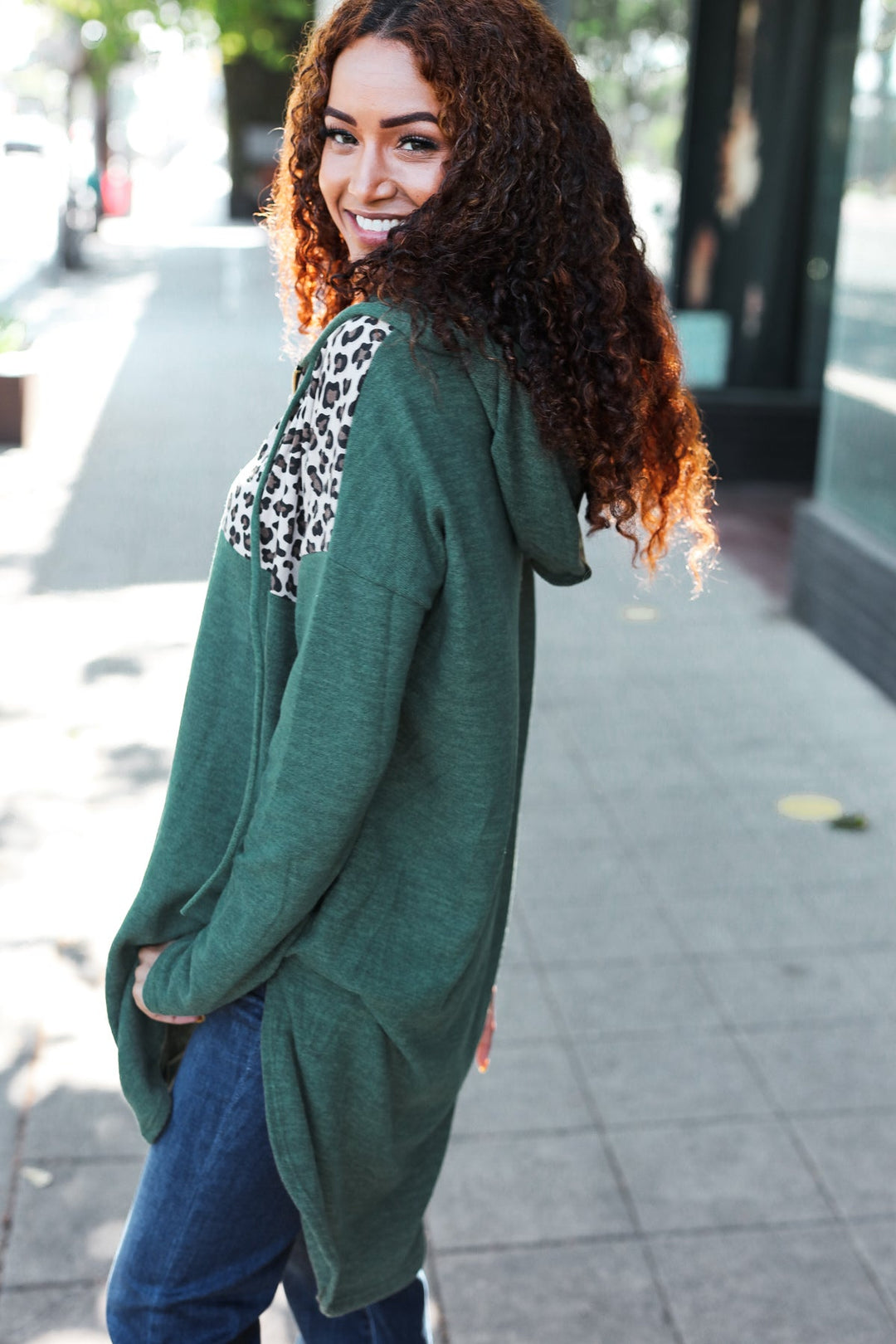 Leopard-Print Longline Hoodie