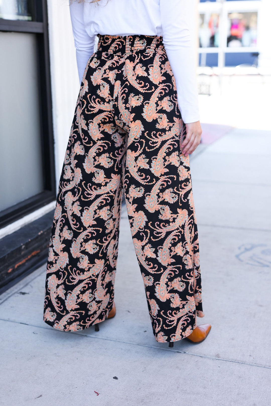 Silky Feel - Black Paisley Palazzo Pants