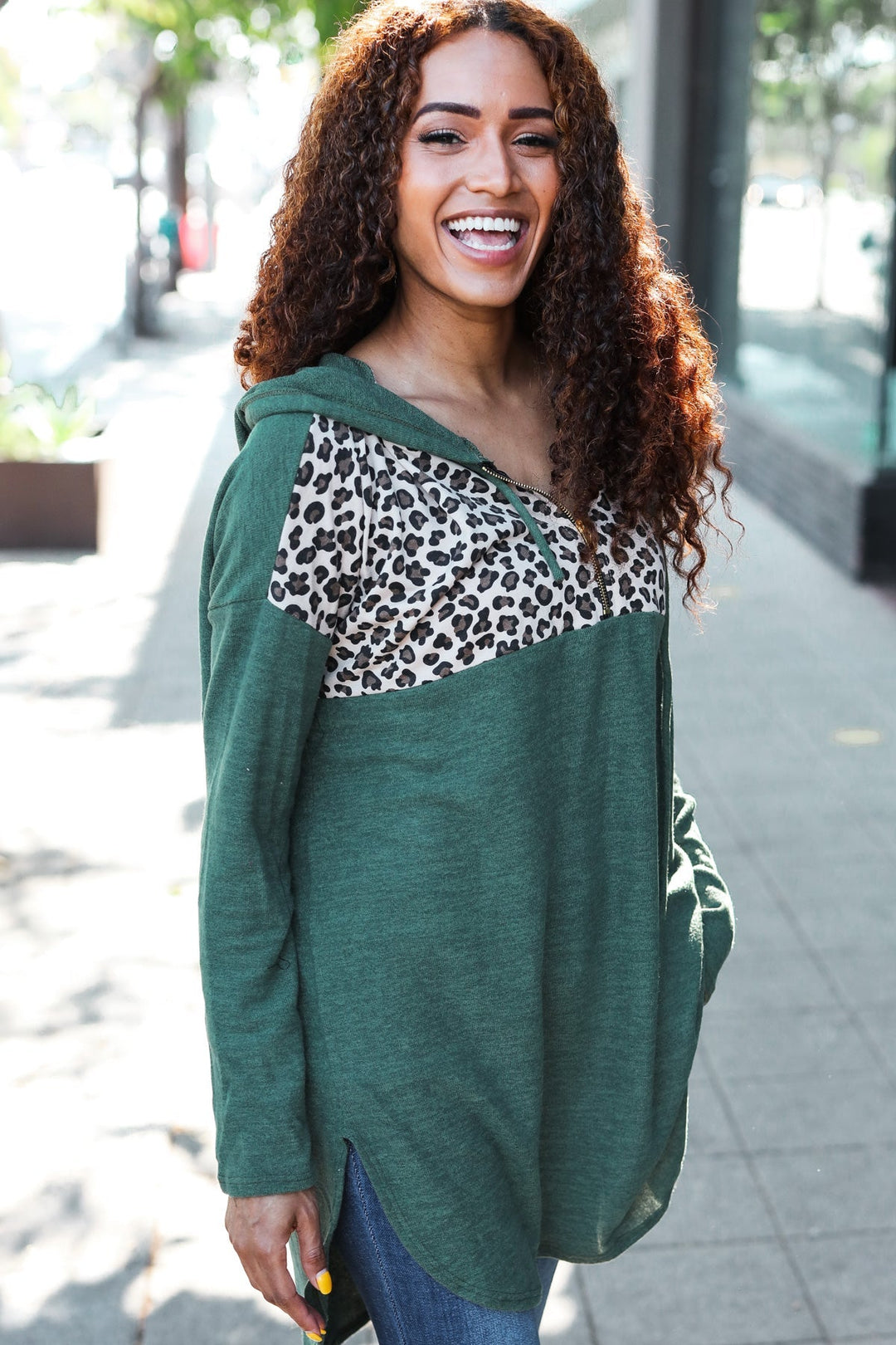 Leopard-Print Longline Hoodie