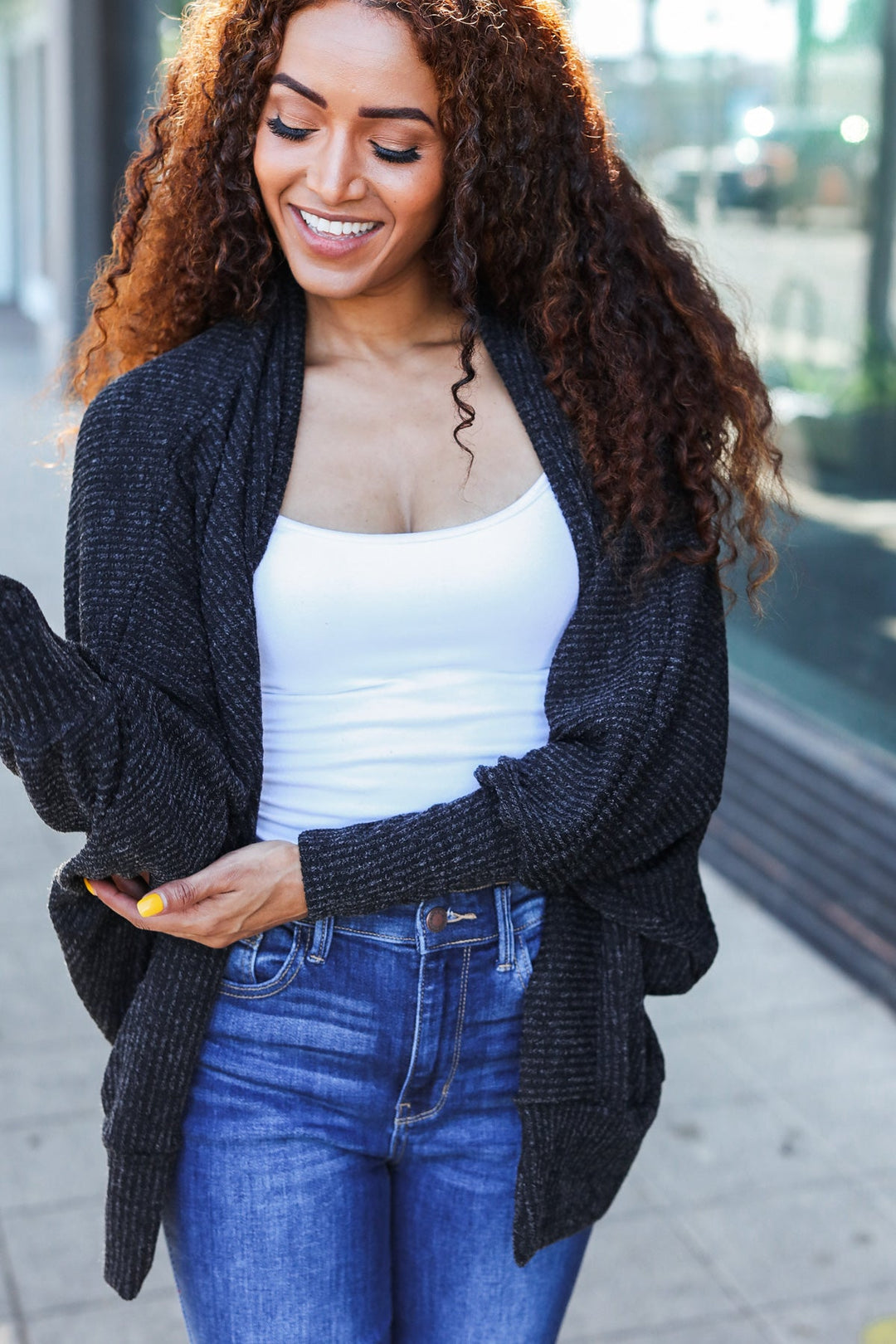 Classic Ribbed Cardigan - Charcoal