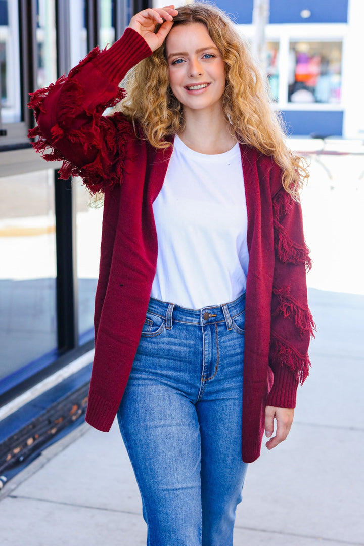 The Perfect Find - Fringe-Detail Cardigan - Burgundy