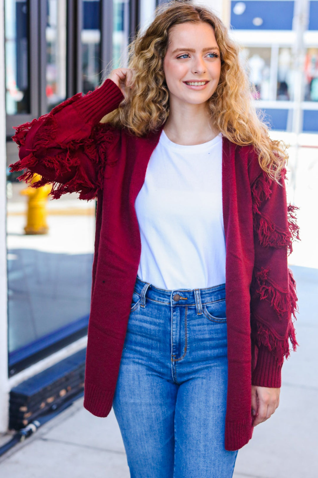 The Perfect Find - Fringe-Detail Cardigan - Burgundy