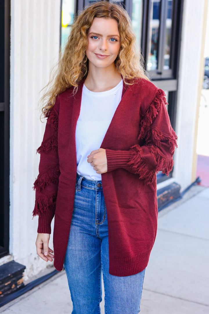 The Perfect Find - Fringe-Detail Cardigan - Burgundy