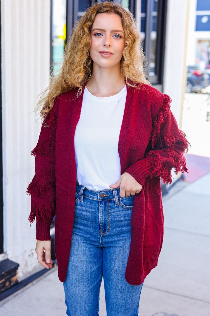 The Perfect Find - Fringe-Detail Cardigan - Burgundy