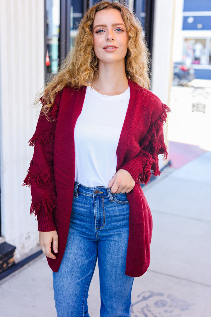 The Perfect Find - Fringe-Detail Cardigan - Burgundy