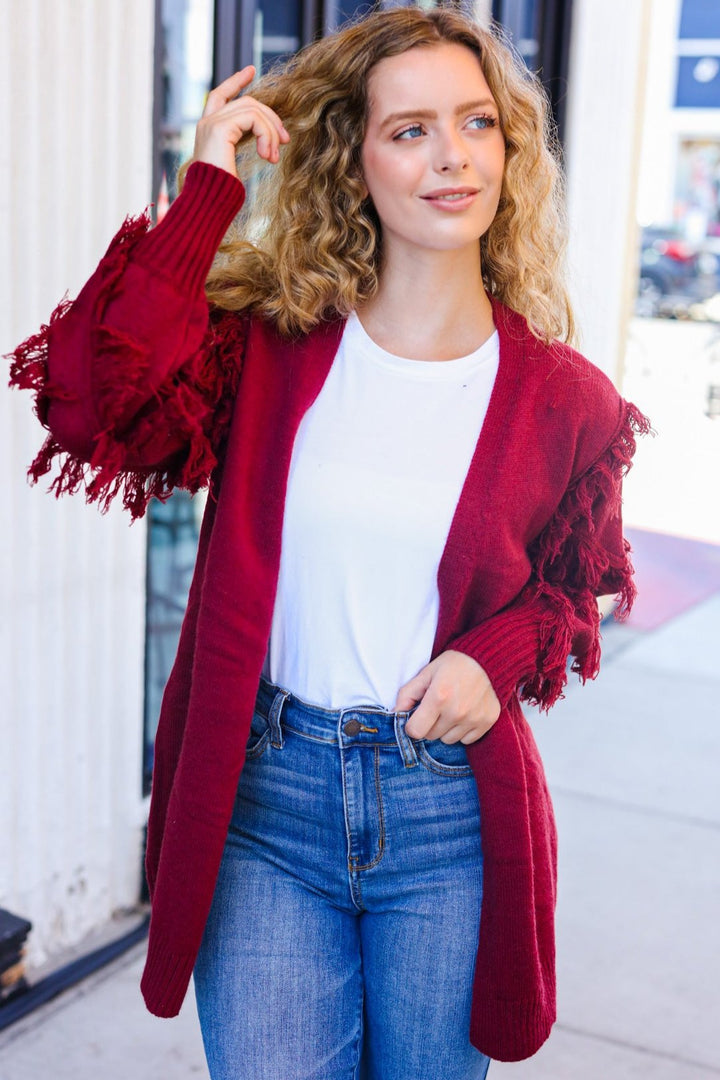 The Perfect Find - Fringe-Detail Cardigan - Burgundy