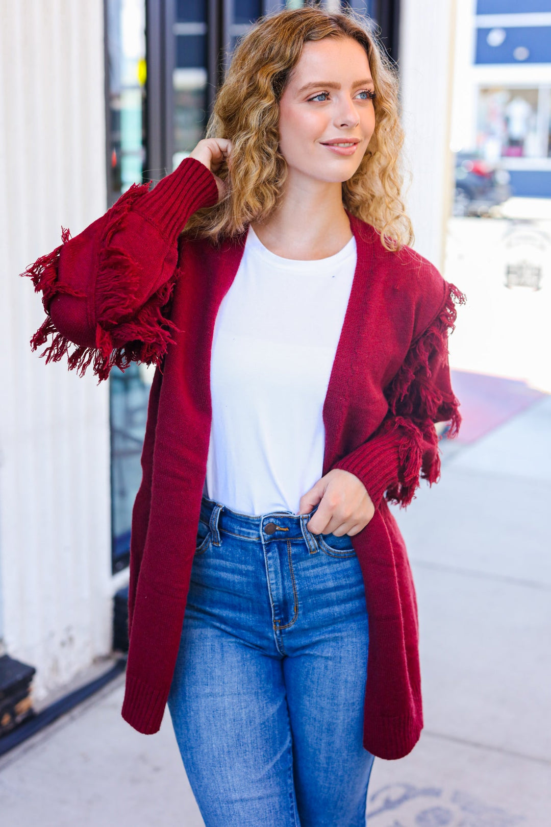 The Perfect Find - Fringe-Detail Cardigan - Burgundy