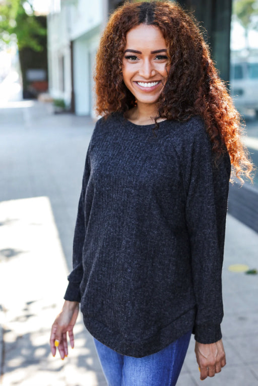 Spread Joy - Cozy Charcoal Brushed Sweater Top