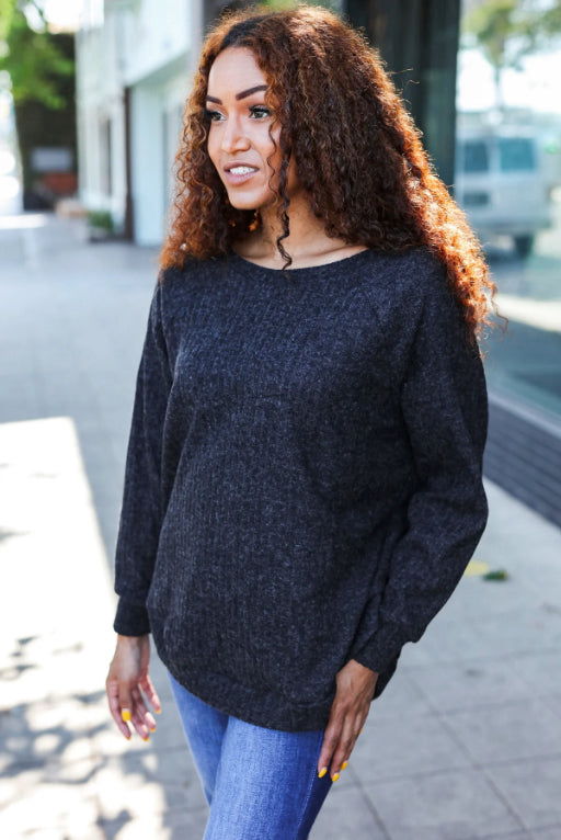 Spread Joy - Cozy Charcoal Brushed Sweater Top