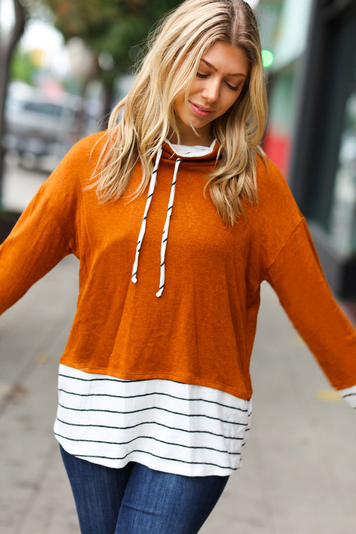 Cozy Stripe Hacci-Knit Turtleneck Top