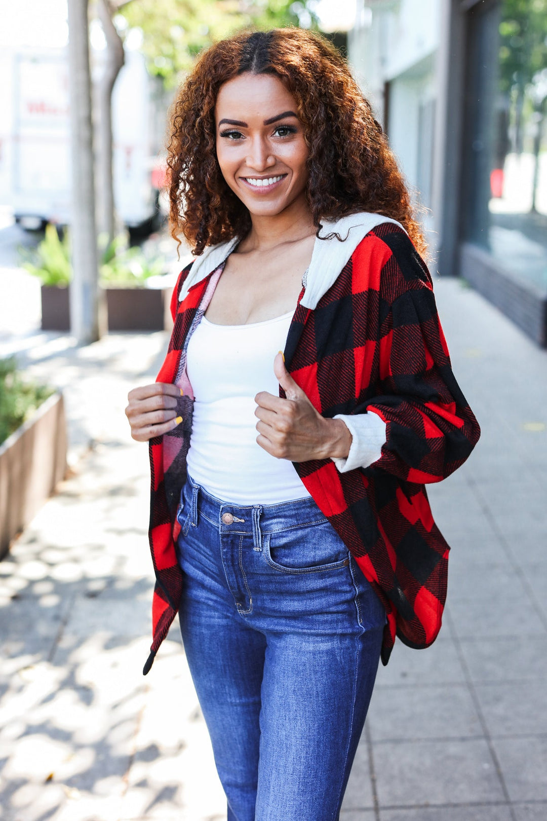 All Put Together - Buffalo Plaid Hooded Sweater Cardigan