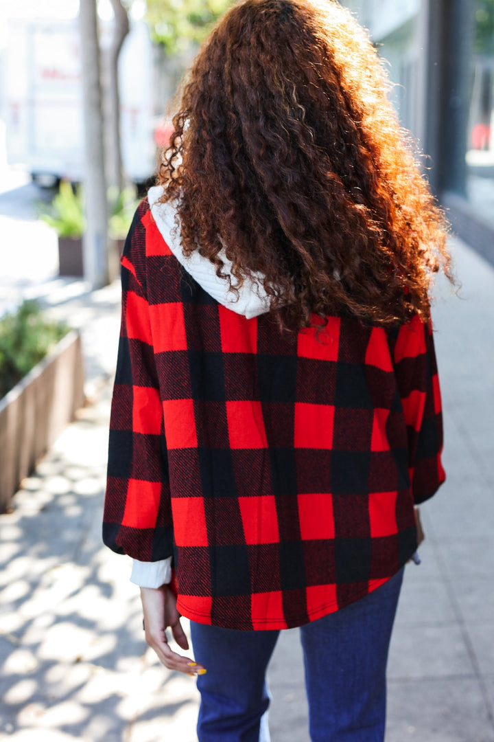 All Put Together - Buffalo Plaid Hooded Sweater Cardigan