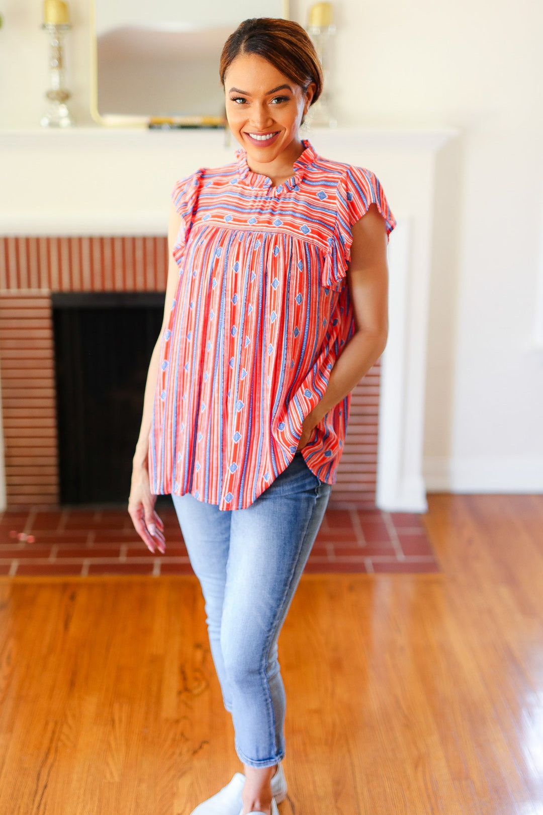 Bohemian Patriot Flutter-Sleeve Top