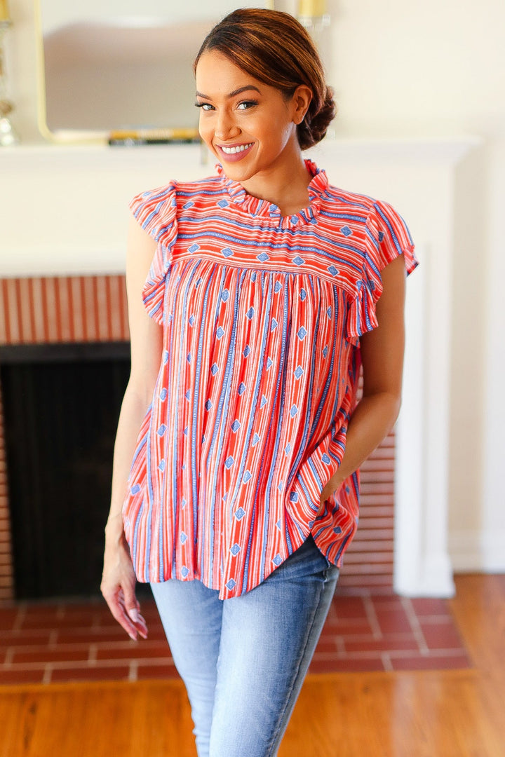 Bohemian Patriot Flutter-Sleeve Top