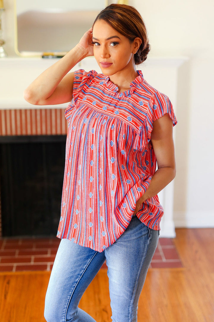 Bohemian Patriot Flutter-Sleeve Top