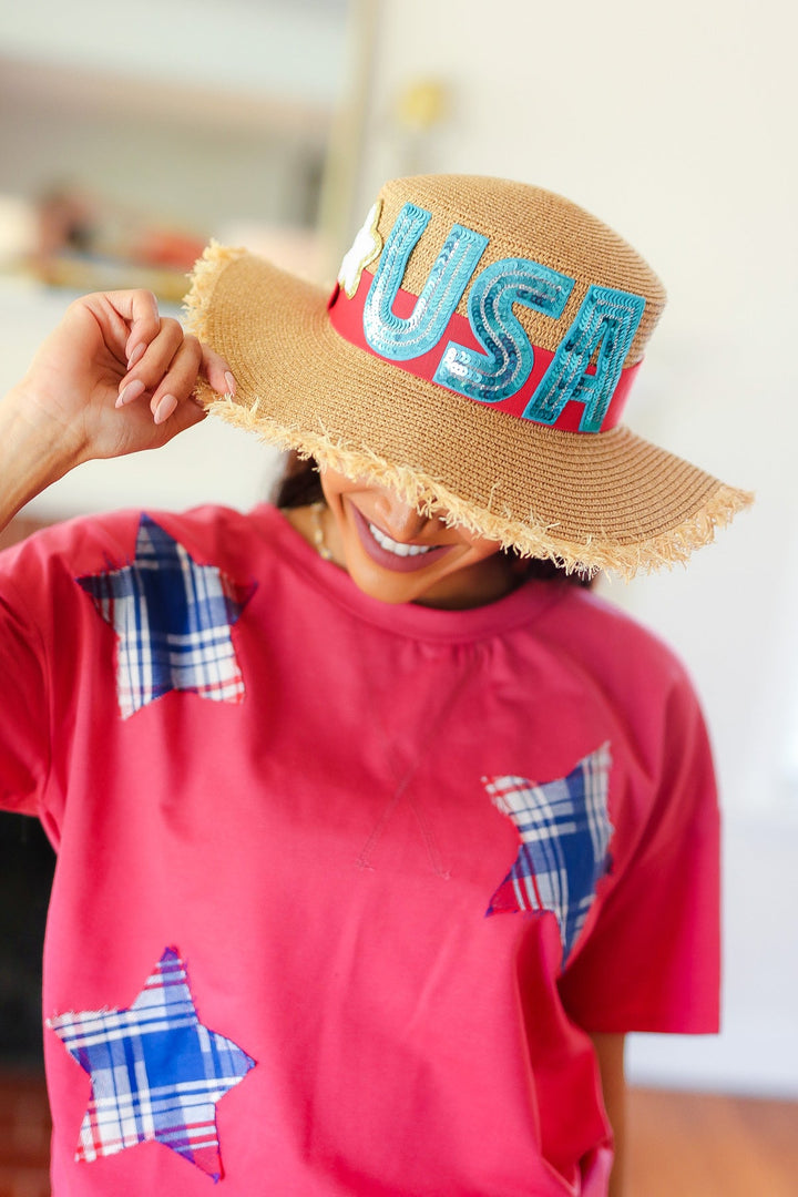 USA Sequin Straw Hat