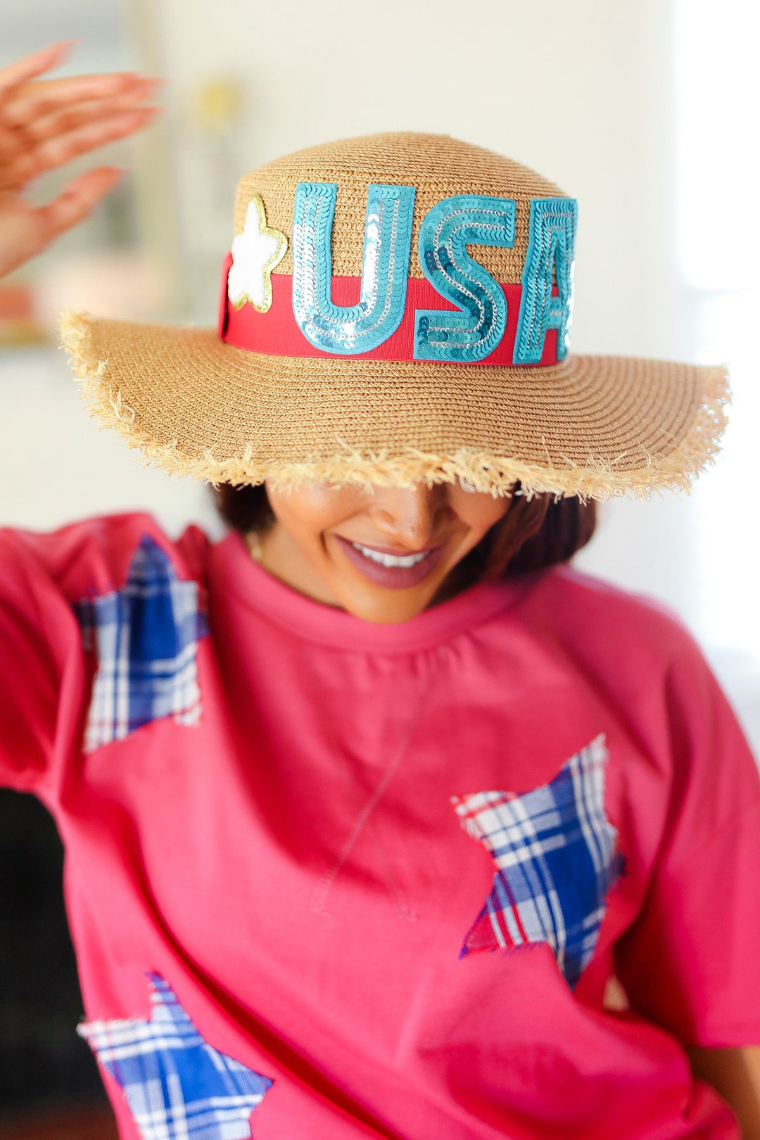 USA Sequin Straw Hat