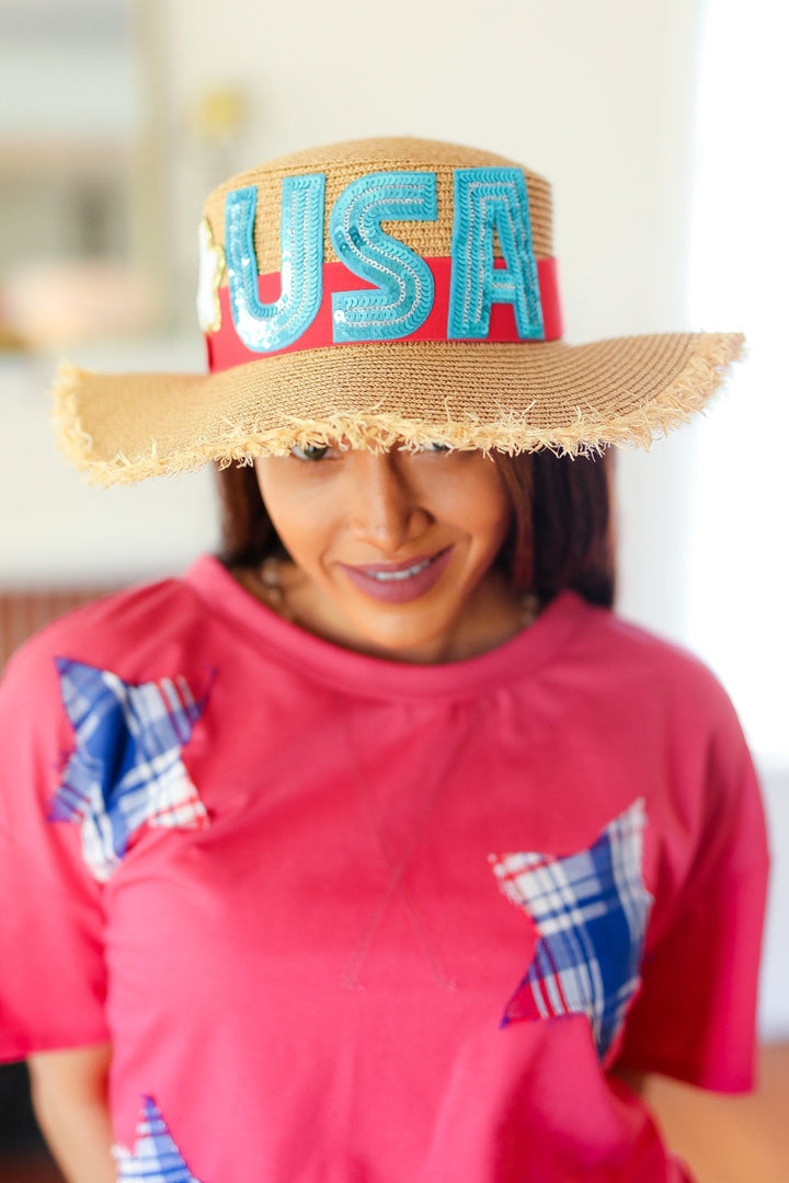 USA Sequin Straw Hat