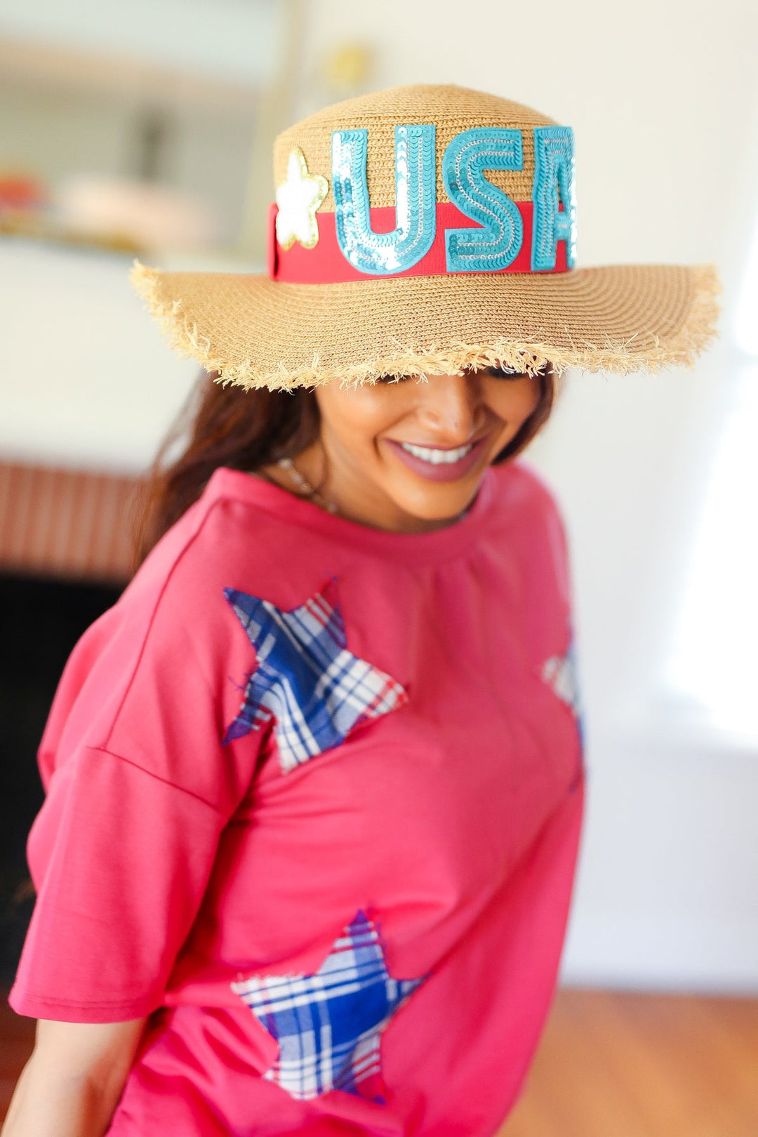 USA Sequin Straw Hat