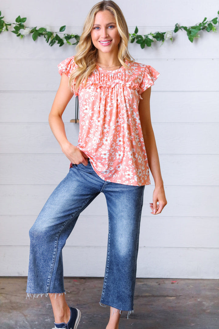 Elegant Days Floral Top - Peach