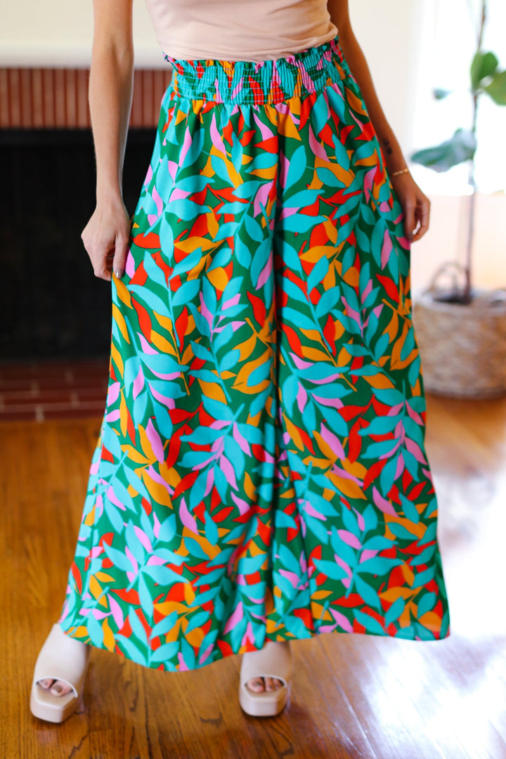 Summer Days - Abstract Print Smocked Palazzo Pants