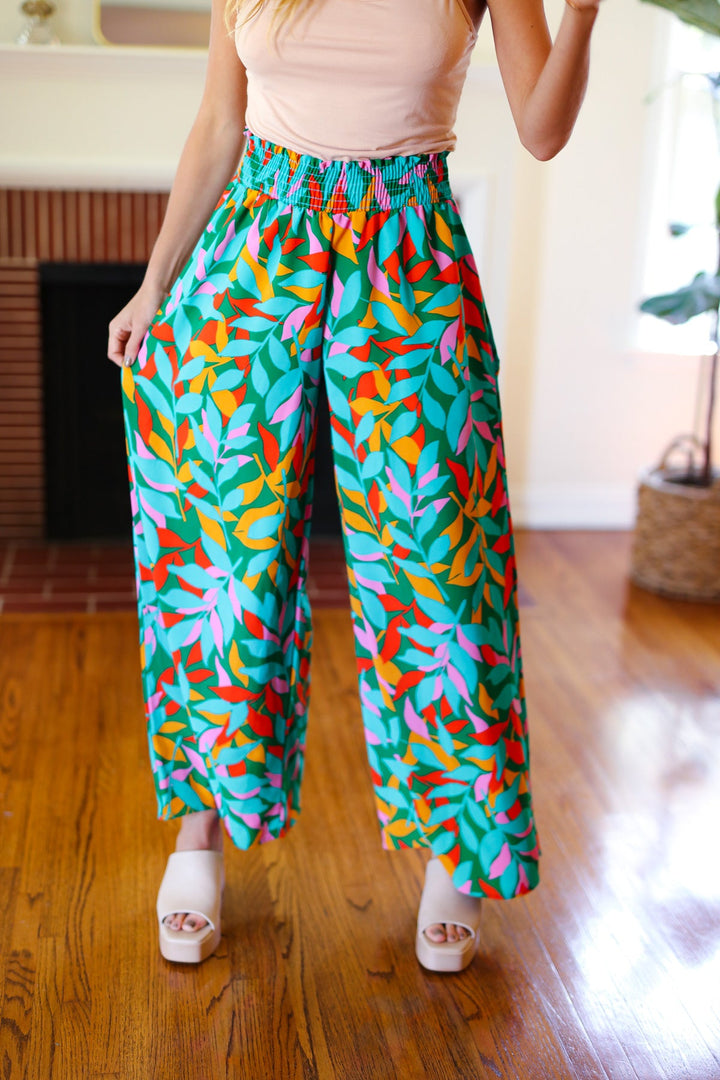 Summer Days - Abstract Print Smocked Palazzo Pants