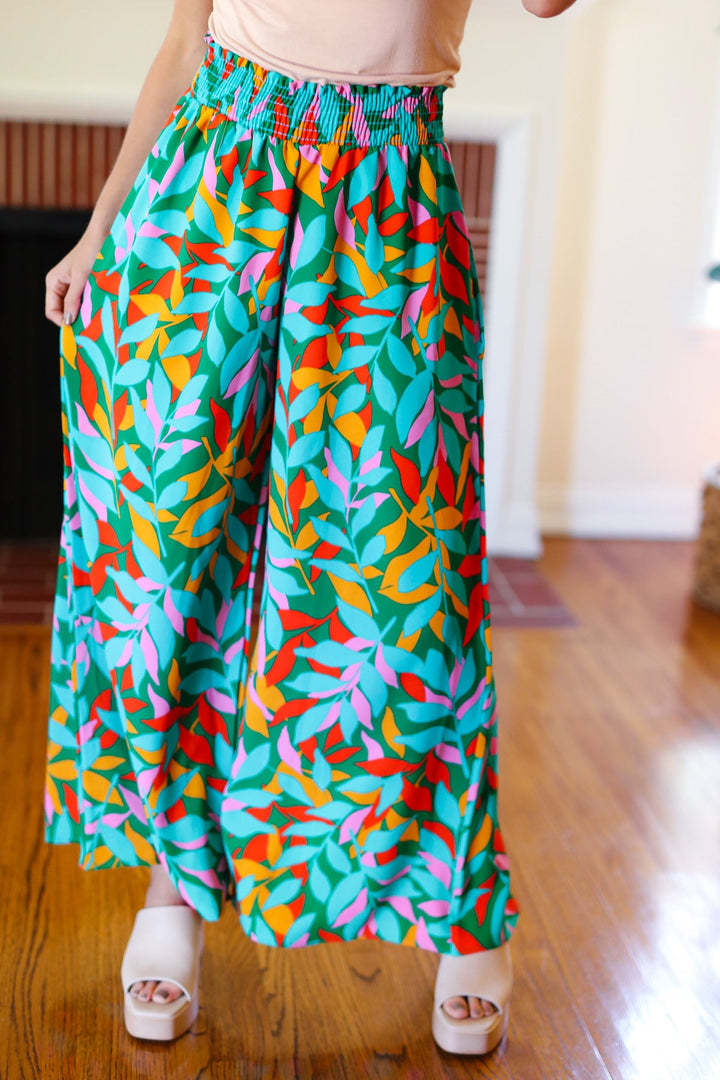 Summer Days - Abstract Print Smocked Palazzo Pants