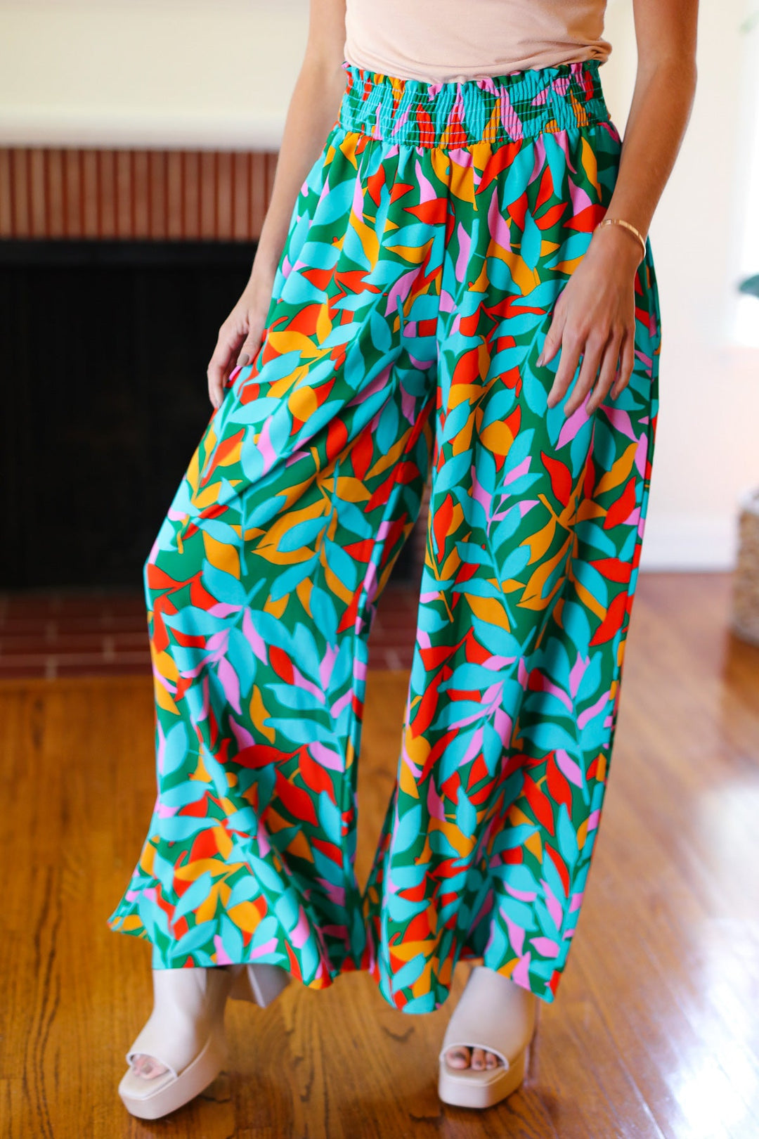 Summer Days - Abstract Print Smocked Palazzo Pants