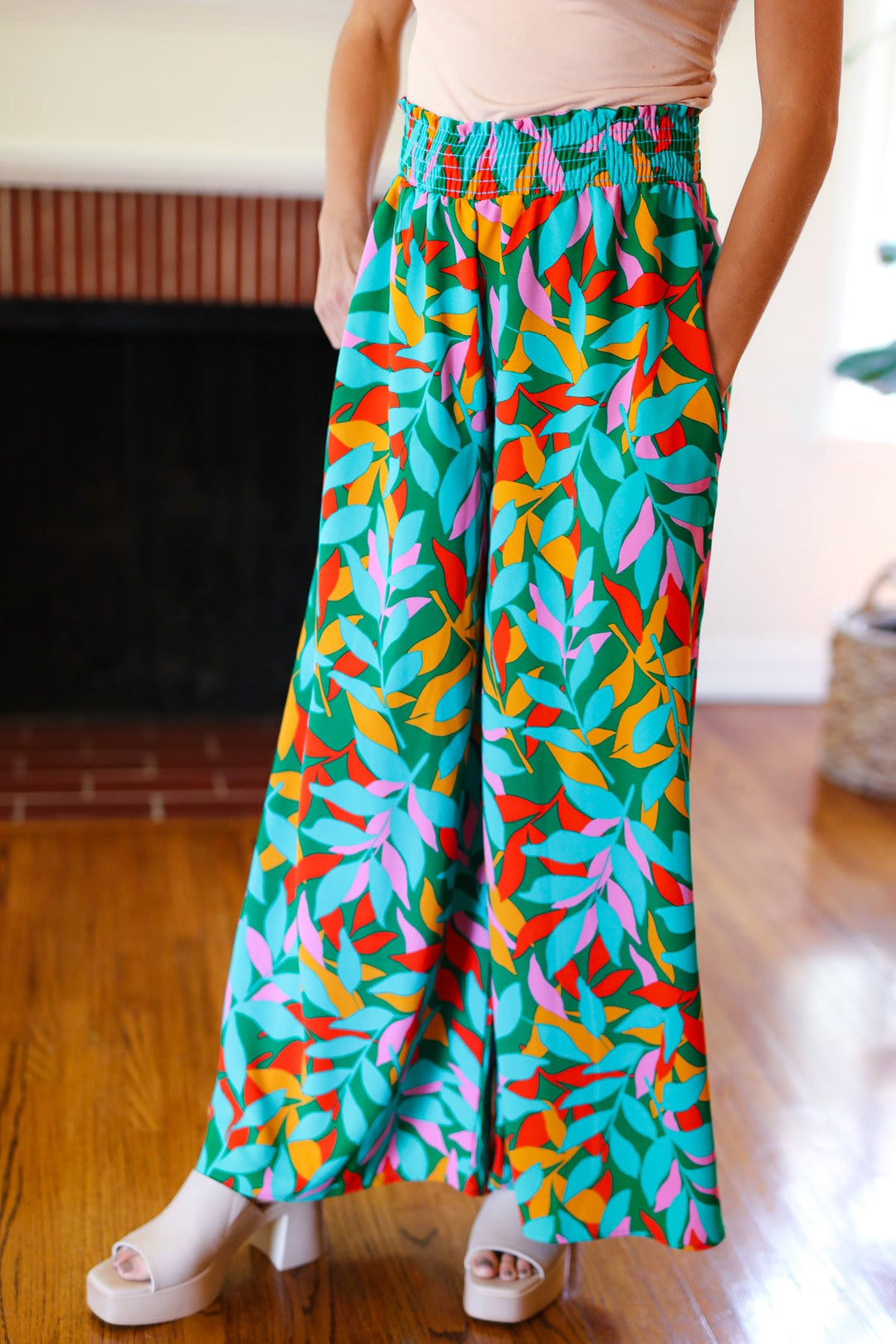 Summer Days - Abstract Print Smocked Palazzo Pants