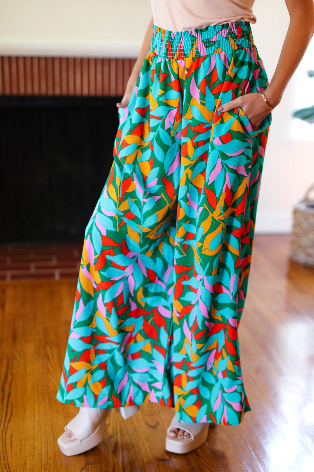 Summer Days - Abstract Print Smocked Palazzo Pants