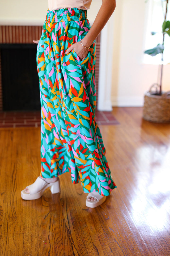 Summer Days - Abstract Print Smocked Palazzo Pants