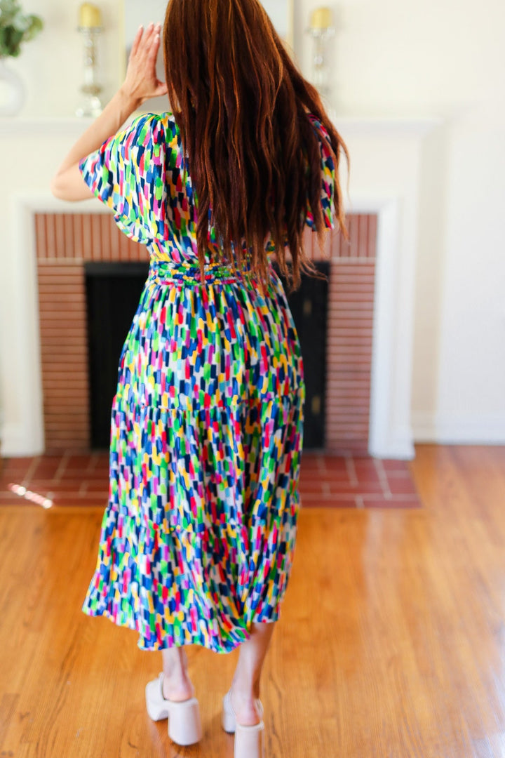 Eyes On You - Abstract Print Smocked-Waist Maxi Dress