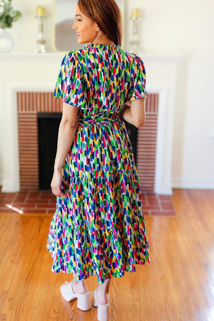 Eyes On You - Abstract Print Smocked-Waist Maxi Dress