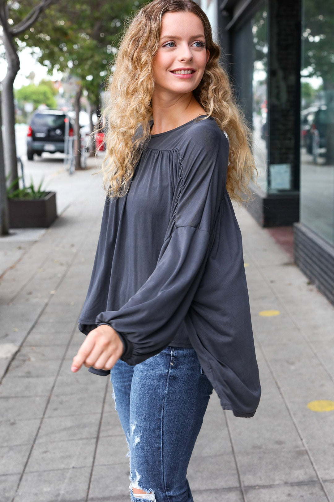 Rise Up - Modal Knit Top - Charcoal