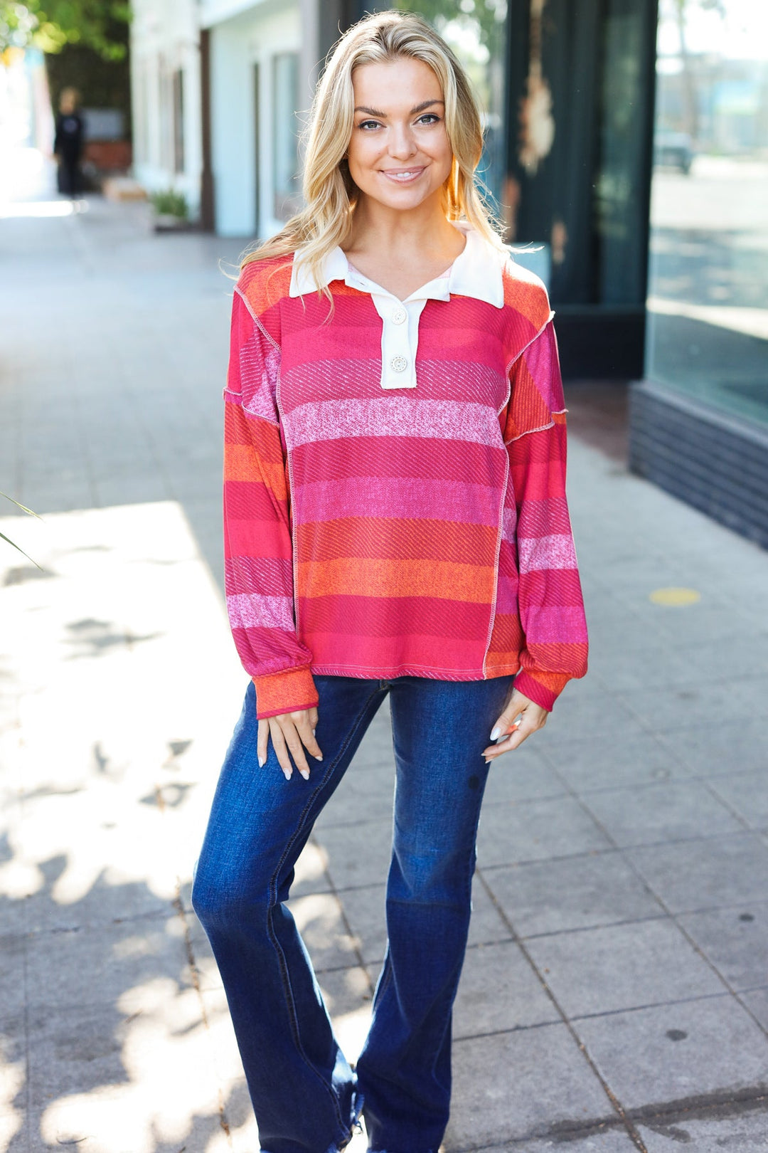 Cozy Trends - Striped Button-Down Top